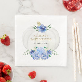 Babyblauw witte groene bloemen witte pompoenen servet