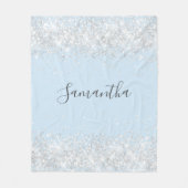 Babyblauw zilverglitternaamscript fleece deken (Voorkant)