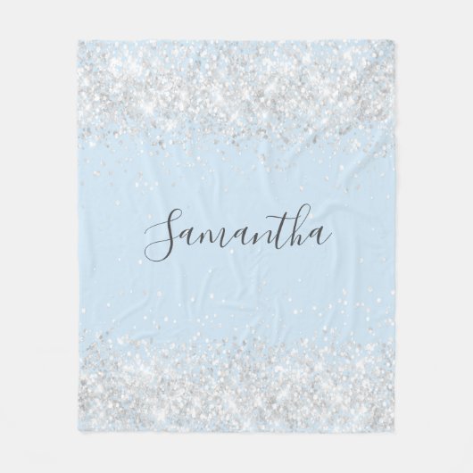 Babyblauw zilverglitternaamscript fleece deken (Voorkant)