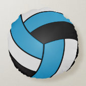 Babyblauw, zwart en wit volleybal | DIY-naam Rond Kussen (Achterkant)