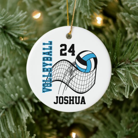 Babyblauw, zwart en wit volleybal keramisch ornament (Boom)