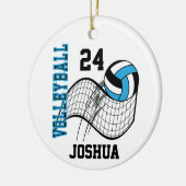 Babyblauw, zwart en wit volleybal keramisch ornament (Links)