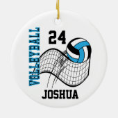 Babyblauw, zwart en wit volleybal keramisch ornament (Achterkant)