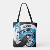 Babyblauw, zwart en wit volleybal tote bag (Achterkant)