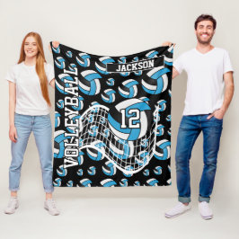 Babyblauw, zwart en wit Volleybalpatroon Fleece Deken