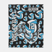 Babyblauw, zwart en wit Volleybalpatroon Fleece Deken (Voorkant)