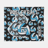 Babyblauw, zwart en wit Volleybalpatroon Fleece Deken (Voorkant (Horizontaal))