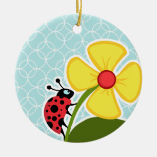 Babyblauwe cirkels; Lieveheersbeestje Keramisch Ornament