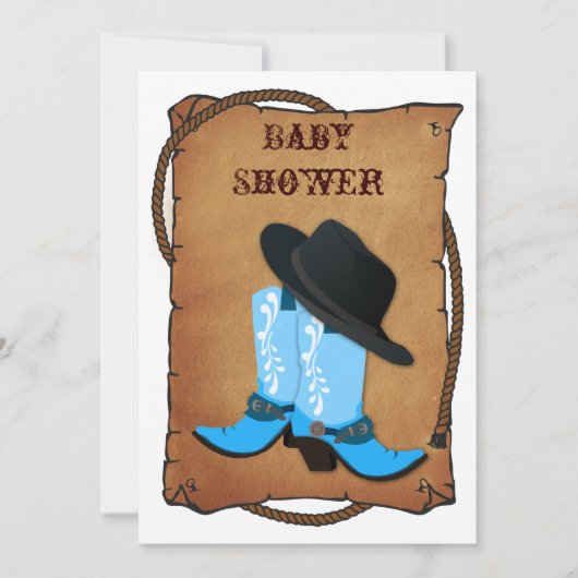 babyblauwe cowboylaarzen western baby shower kaart (Voorkant)