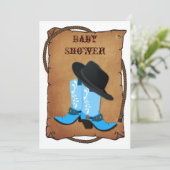 babyblauwe cowboylaarzen western baby shower kaart (Staand voorkant)