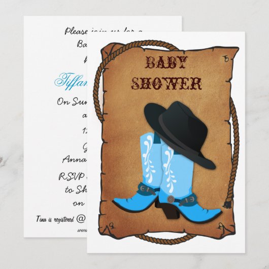 babyblauwe cowboylaarzen western baby shower kaart (Voorkant / Achterkant)