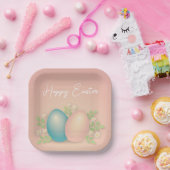 Babyblauwe en roze eitjes en lentemeel papieren bordje (Feest)