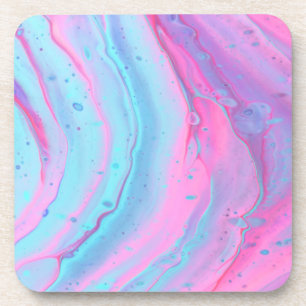 Babyblauwe en roze pastelkleur verf mengsel bier onderzetter