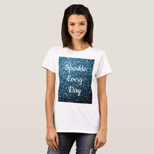 Babyblauwe faux-glitter-sparren, elke dag sms t-shirt (Voorkant volledig)