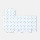 Babyblauwe kruisstiften op wit bedankdoosjes (Uitgevouwen)