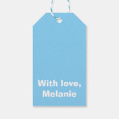 Babyblauwe kruisstiften op wit cadeaulabel (Achterkant)