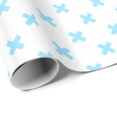 Babyblauwe kruisstiften op wit cadeaupapier (Rol Hoek)