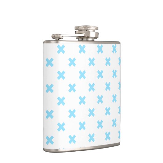 Babyblauwe kruisstiften op wit heupfles (Rechts)