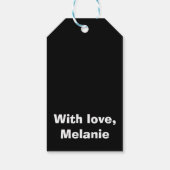 Babyblauwe kruisstiften op zwart cadeaulabel (Achterkant)