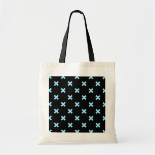 Babyblauwe kruisstiften op zwart tote bag