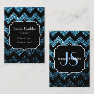 Babyblauwe namaak glitterspikkels Chevron Monogram Visitekaartje
