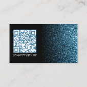 Babyblauwe nep glinsterende zwarte elegante QR-cod Visitekaartje (Achterkant)