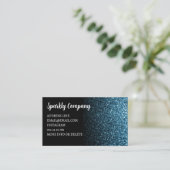 Babyblauwe nep glinsterende zwarte elegante QR-cod Visitekaartje (Staand voorkant)