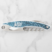 Babyblauwe nepschitterende glitters Monogram Kurkentrekker (Voorkant)
