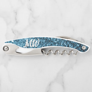 Babyblauwe nepschitterende glitters Monogram Kurkentrekker