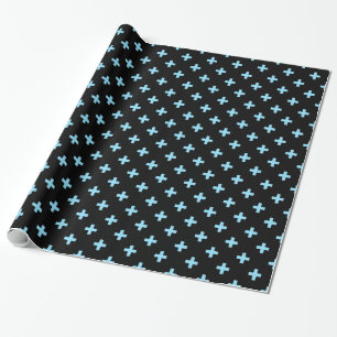Babyblauwe polka kruist zwart cadeaupapier