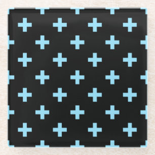 Babyblauwe polka kruist zwart glazen onderzetter