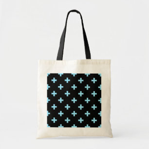 Babyblauwe polka kruist zwart tote bag