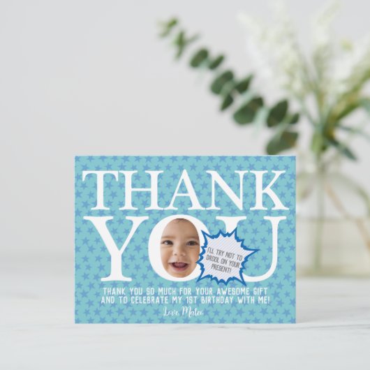 babyblauwe ster | Grappige dankkaart Briefkaart (Staand voorkant)