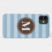 Babyblauwe strepen met bruin monogram Case-Mate iPhone case (Achterkant (horizontaal))
