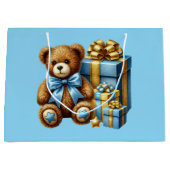 Babyblauwe teddybeer groot cadeauzakje (Voorkant)