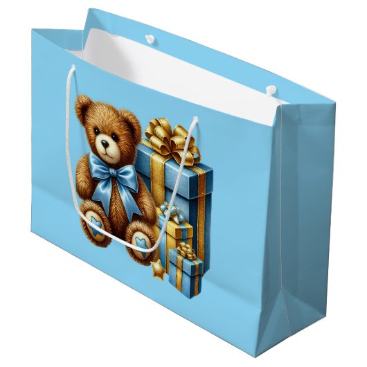 Babyblauwe teddybeer groot cadeauzakje (Voorkant Gekanteld)