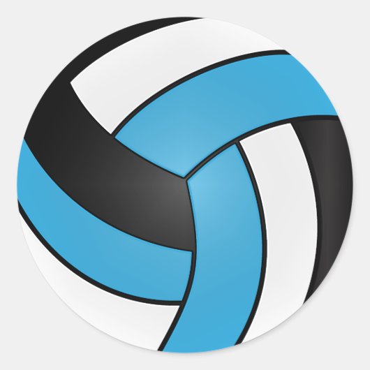 Babyblauwe, witte en zwarte volleybal ronde sticker (Voorkant)