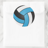Babyblauwe, witte en zwarte volleybal ronde sticker (Tas)