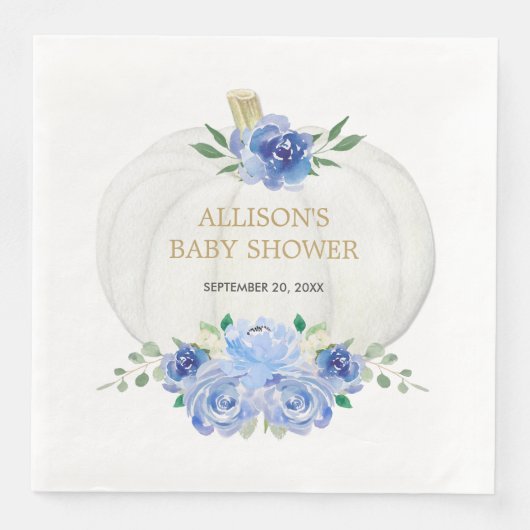 Babyblauwe witte groene bloemige witte pompoenen servet (Voorkant)