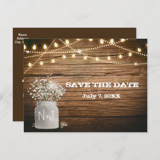 Babybloem in Rustic Mason Jar & Lights Aankondigingskaart (Voorkant / Achterkant)