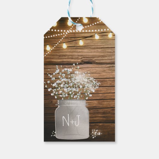 Babybloem in Rustic Mason Jar & Lights Cadeaulabel (Achterkant)