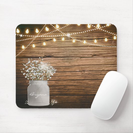 Babybloem in Rustic Mason Jar & Lights Muismat (Met muis)