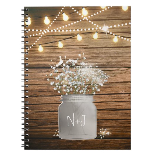 Babybloem in Rustic Mason Jar & Lights Notitieboek (Voorkant)