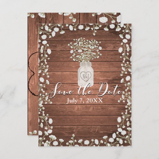 Babybloemen en hout Verlangd sparen de datum Aankondigingskaart (Voorkant / Achterkant)