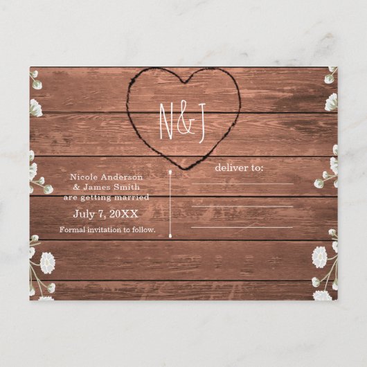 Babybloemen en hout Verlangd sparen de datum Aankondigingskaart (Achterkant)