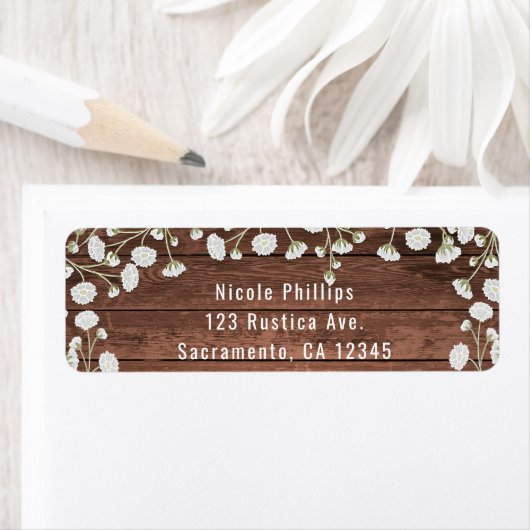 Babybloemen & Hout Elegant Rustic Party Etiket (Insitu)