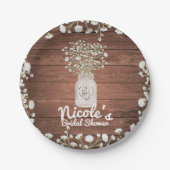 Babybloemen & Hout Elegant Rustic Party Papieren Bordje (Voorkant)