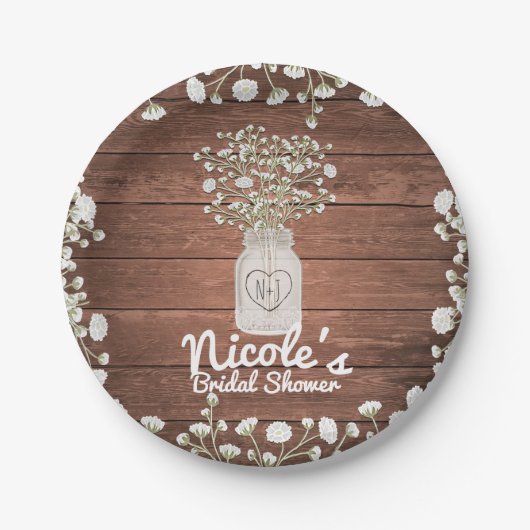 Babybloemen & Hout Elegant Rustic Party Papieren Bordje (Voorkant)