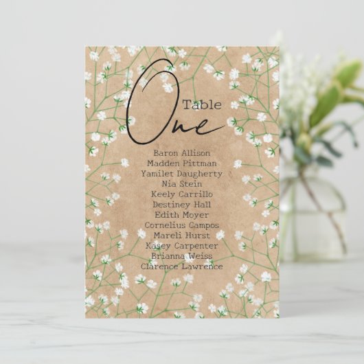 Babybloemen Rustic Wedding Seating Chart Kaart (Staand voorkant)