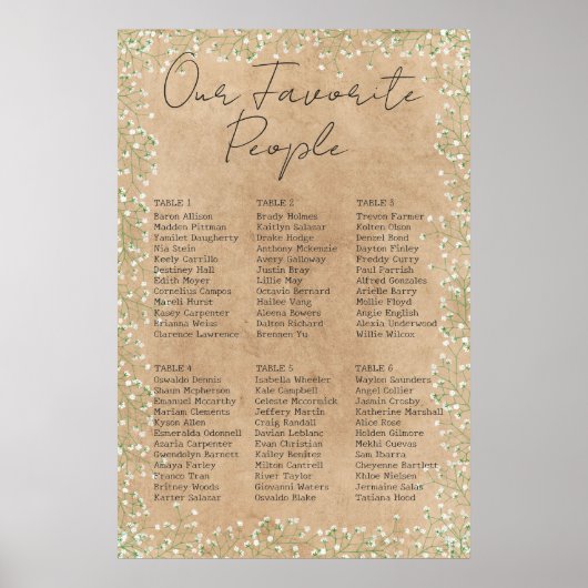 Babybloemen - Rustic Wedding Seating Chart Poster (Voorkant)